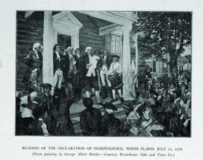Cropped image of the "Reading of the Declaration of Independence, White Plains, N.Y., July 11, 1776." Library of Congress. Public Domain
