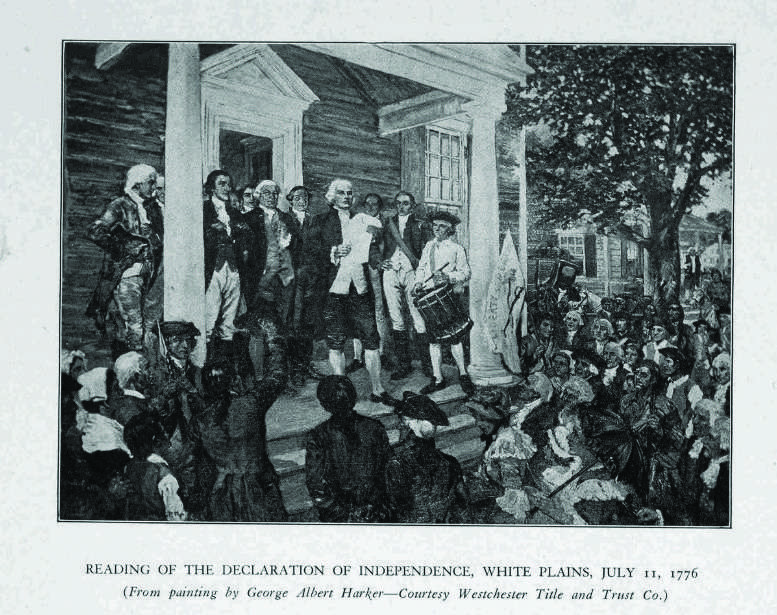 Cropped image of the "Reading of the Declaration of Independence, White Plains, N.Y., July 11, 1776." Library of Congress. Public Domain