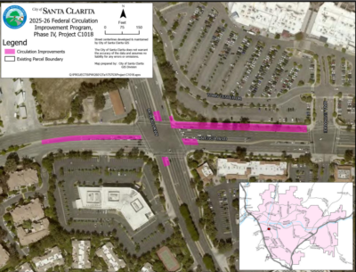 Road crews will be working on the north shoulder between McBean Parkway and the mall entrance through October, as part of a capacity improvement project. Courtesy image.