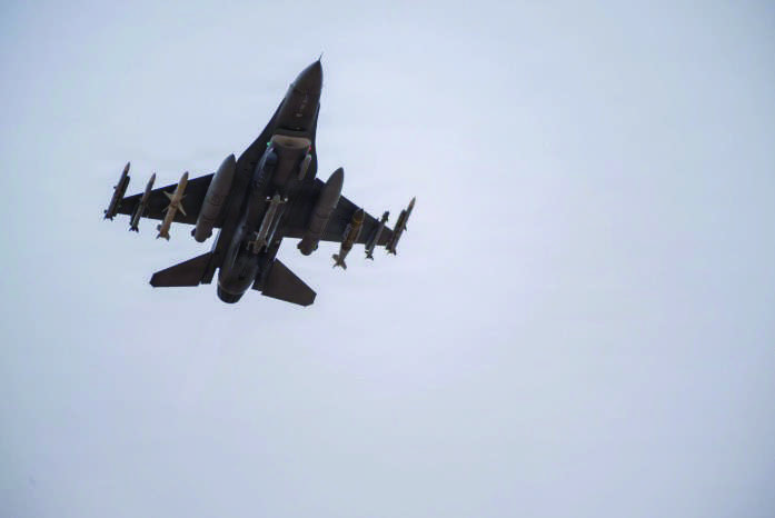 A U.S. Air Force F-16 Fighting Falcon aircraft takes off for a mission during Operation Epic Fury, March 14, 2026. U.S. Air Force photo