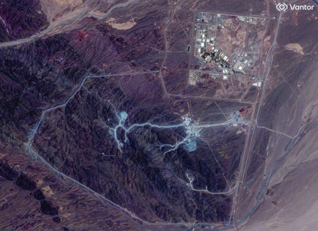 A satellite view shows an overview of the Natanz nuclear facility and Pickaxe Mountain, near Natanz, Iran, on June 30, 2026. Vantor/Handout via Reuters
