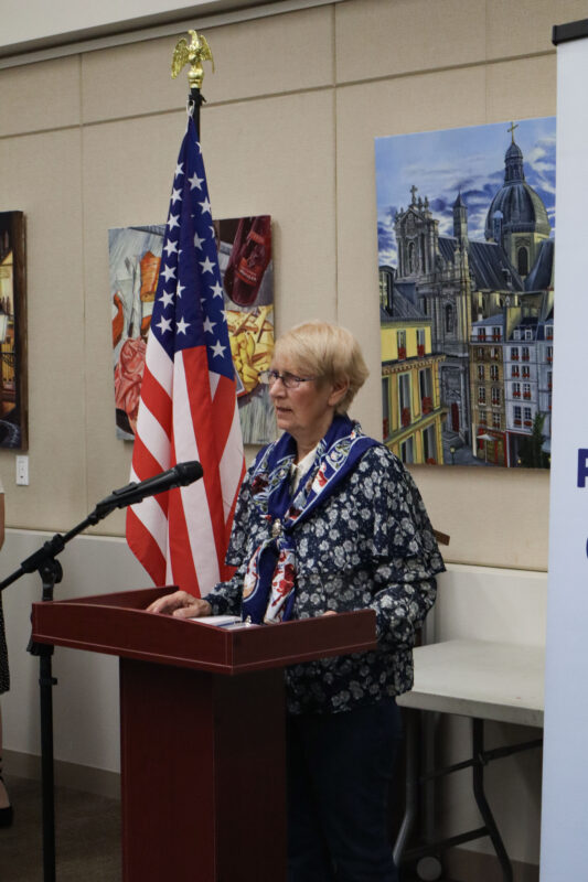 Laurene Weste, mayor of the city of Santa Clarita, speaks to the crowd at the inaugural National Parents Day awards ceremony at the Old Town Newhall Library in Newhall, Calif., Sunday, July 26, 2026. Kamryn Martell/The Signal