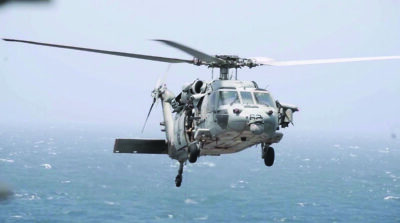 A U.S. Navy MH-60 helicopter at an unknown location, in a photo released by the U.S. military on Aug. 12, 2026. CENTCOM