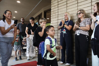 Parents and students walk the "red carpet" on the first day of school at Highlands Elementary School in Saugus, Calif., Wednesday, Aug. 12, 2026. Kamryn Martell/The Signal