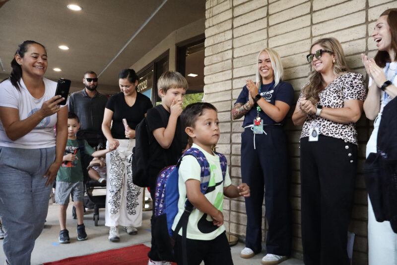 Parents and students walk the "red carpet" on the first day of school at Highlands Elementary School in Saugus, Calif., Wednesday, Aug. 12, 2026. Kamryn Martell/The Signal