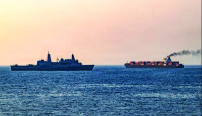 U.S. forces patrol the Arabian Sea near the M/V Touska by the Strait of Hormuz on April 20, 2026. U.S. Navy via Getty Images