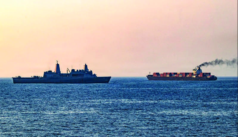 U.S. forces patrol the Arabian Sea near the M/V Touska by the Strait of Hormuz on April 20, 2026. U.S. Navy via Getty Images