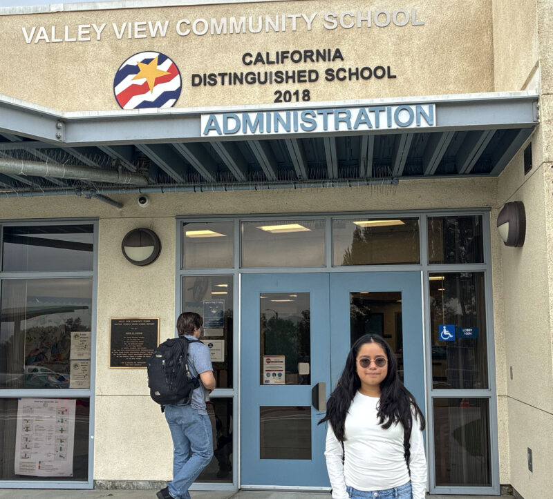 Otilia Aguilera, 10, smile for a photo on the first day at Valley View Community School in Newhall, Calif., Thursday, Aug. 13, 2026. Kamryn Martell/The Signal
