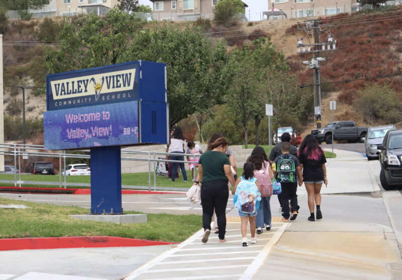 Parents and students walk into school on the first day at Valley View Community School in Newhall, Calif., Thursday, Aug. 13, 2026. Kamryn Martell/The Signal