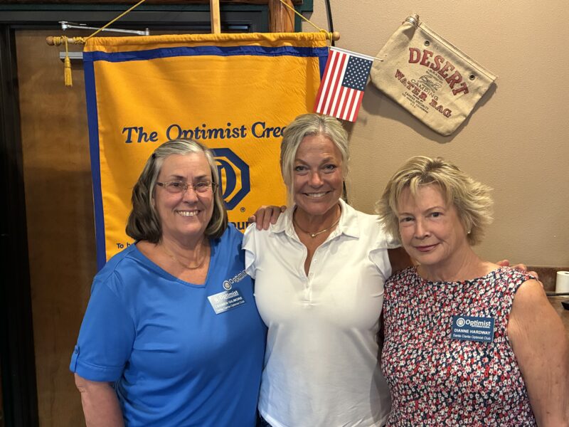 From left: Carmen Gilmore, Lisa Ely, and Dianne Hardway smile for a photo at the Santa Clarita Optimist Club meeting at Black Bear Diner in Valencia, Calif., Thursday, Aug. 10, 2026. Kamryn Martell/The Signal
