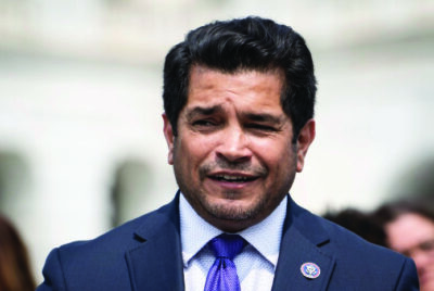 Rep. Jimmy Gomez (D-Calif.) speaks at a press conference at the House Triangle in Washington on May 10, 2023. Photo by Madalina Vasiliu.