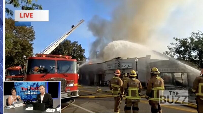 Firefighters battle the blaze that destroyed The Newhall Refinery restaurant on Main Street in the early hours of Monday, Aug. 24, 2026. Signal staff photo.