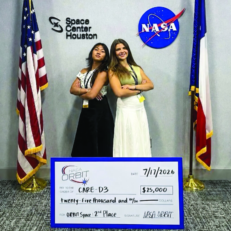 Students Sophia Cranshaw and Tatiana Torrecampo led the CARE-D3 team in the NASA ORBIT Challenge, placing second and winning $25,000. Courtesy photo.