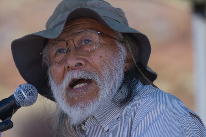 Past President of the Chinese Historical Society of Southern California Eugene Moy speaks at the 'Golden Spike’ Anniversary Celebration on Saturday, at Lang Station Road in Canyon Country Sept. 5, 2026. Katherine Quezada/The Signal