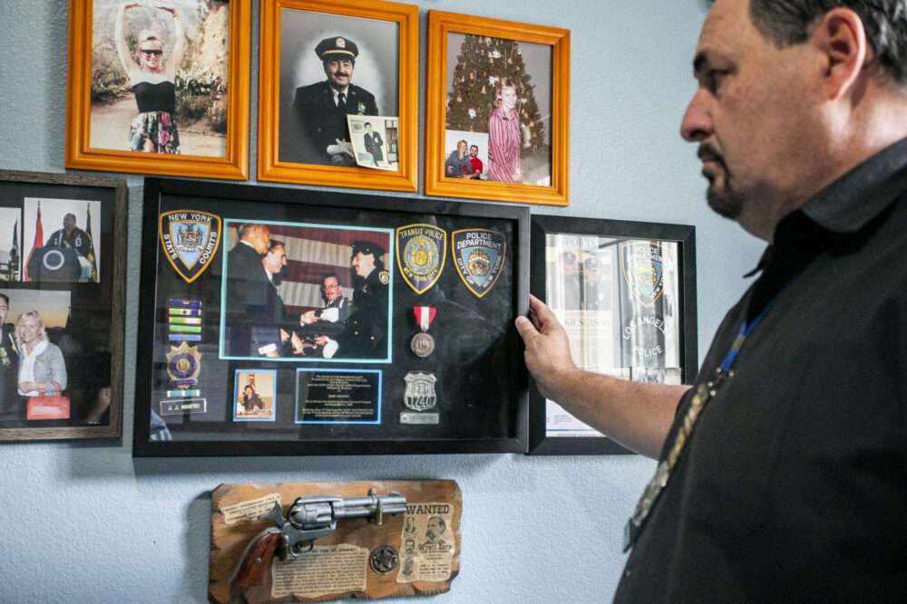 Marc Manfro received The Medal of Distinguished Duty by the former Mayor of New York City David Dinkins in 1990, as seen in his home office in Castaic on Wednesday, Sept. 10, 2025. Habeba Mostafa/ The Signal