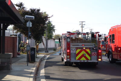 A fire reignites at the Aug. 24 Main Street fire on the 24200 block of Railroad Avenue near Main Street, Sunday, Sept. 20, 2026. Kamryn Martell/The Signal