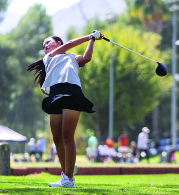 West Ranch's Aubrey Lee tees the ball during the first round of the Foothill League golf match at Vista Valencia Golf Course on Thursday, Sept. 17, 2026. Habeba Mostafa/ The Signal