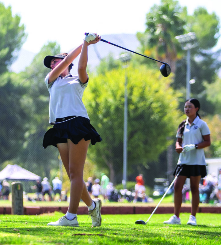 West Ranch's Zoe Greif tees the ball during the first round of the Foothill League golf match at Vista Valencia Golf Course on Thursday, Sept. 17, 2026. Habeba Mostafa/ The Signal
