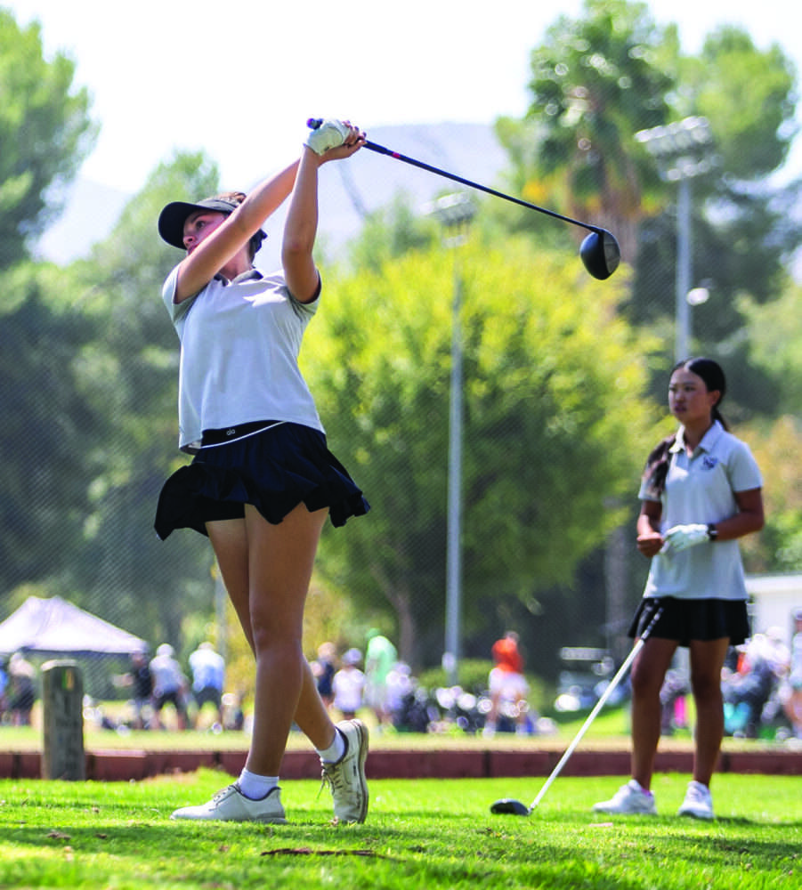 West Ranch's Zoe Greif tees the ball during the first round of the Foothill League golf match at Vista Valencia Golf Course on Thursday, Sept. 17, 2026. Habeba Mostafa/ The Signal