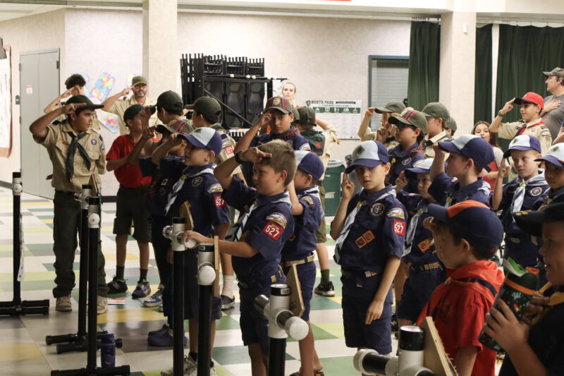 Scouting America Cub Scout Pack 527 do a salute at Junior Chamber International Santa Clarita's inaugural "Carry Hope" project at North Park Elementary School in Valencia, Calif., Wednesday, Sept. 16, 2026. Kamryn Martell/The Signal