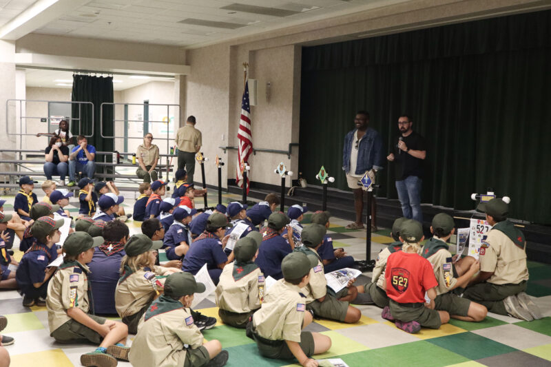 Arnold Bryant (L) and Kyle Duffy (R), co-chairs of the event, speak to the crowd at Junior Chamber International Santa Clarita's inaugural "Carry Hope" project at North Park Elementary School in Valencia, Calif., Wednesday, Sept. 16, 2026. Kamryn Martell/The Signal