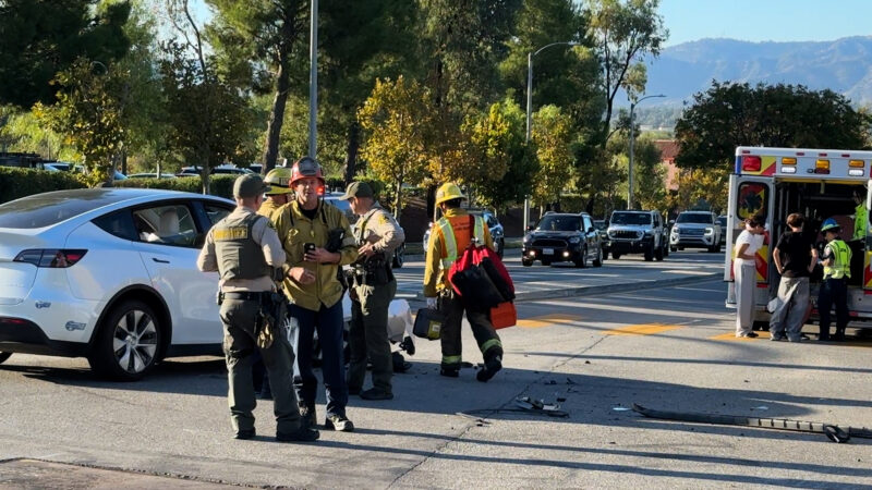 A two-vehicle head-on traffic collision occurred near Valencia High School, at Smyth Drive and Dickason Drive, Thursday, Sept. 24, 2026. Signal Staff/The Signal