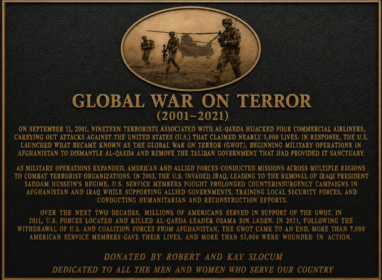 Read more about the article Council to add Global War on Terror plaque to plaza 
