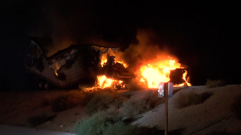 A big rig was fully engulfed in flames on northbound Interstate 5 at Roxford Street in Sylmar on Monday, Sept. 28, 2026. Signal Staff/The Signal