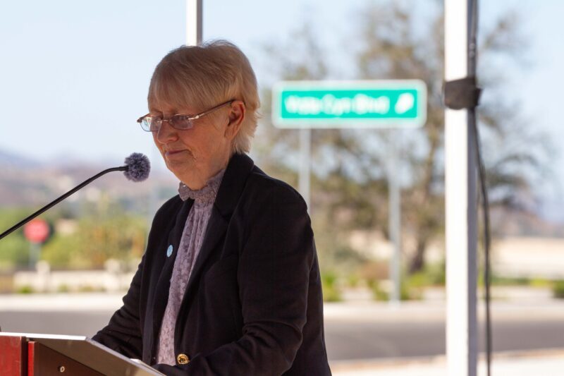 City of Santa Clarita Mayor Laurene Weste speaks at the Vista Canyon Bridge ribbon cutting ceremony in Canyon Country on Tuesday, Sept. 29, 2026. Katherine Quezada/The Signal