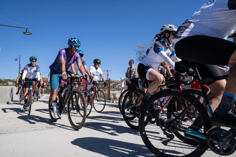 The SCV Tuesday Thursday Riders ride the new Vista Canyon Bridge in Canyon Country following the ribbon cutting ceremony on Tuesday, Sept. 29, 2026. Katherine Quezada/The Signal