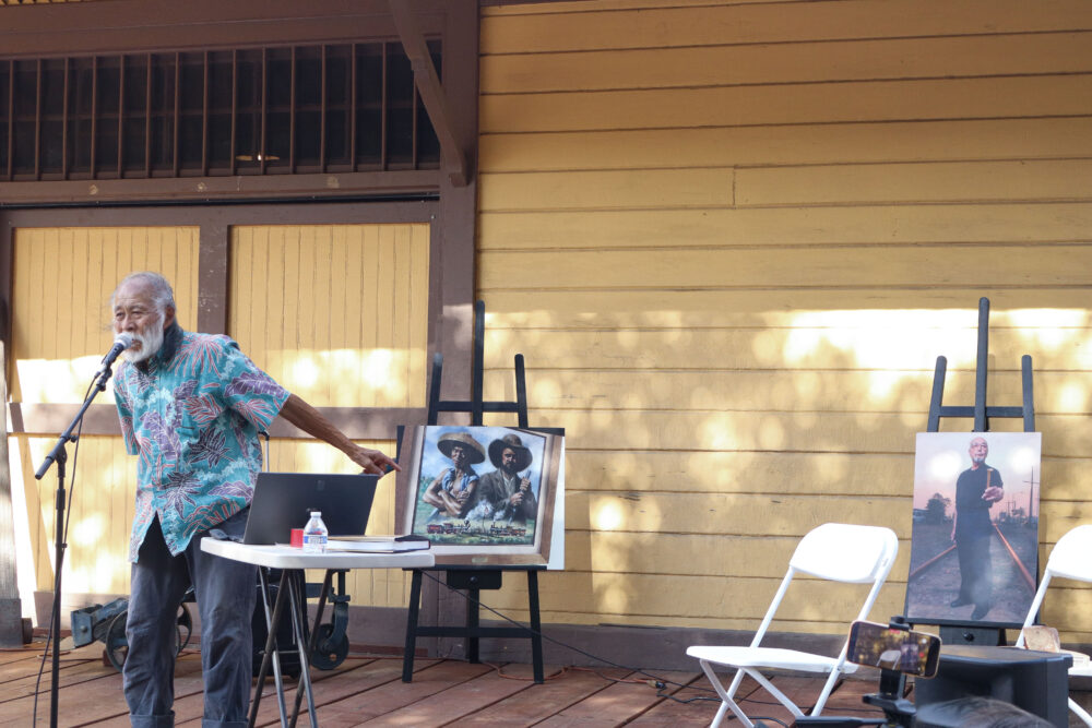 Eugene Moy talks about the photos behind him at the Santa Clarita History Center at Hart Park in Newhall, Calif., Sunday, Sept. 27, 2026. Kamryn Martell/The Signal
