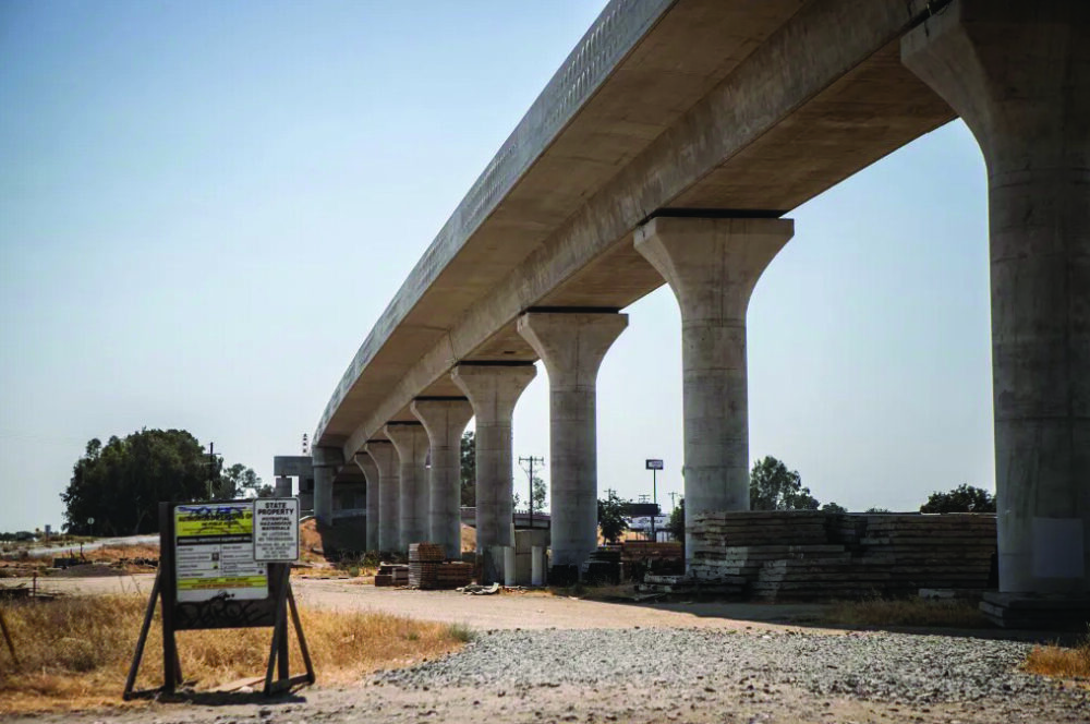 Construction of a ramp for California's high-speed rail project in Fresno on Sept. 12, 2025. Photo by Larry Valenzuela, CalMatters/CatchLight Local