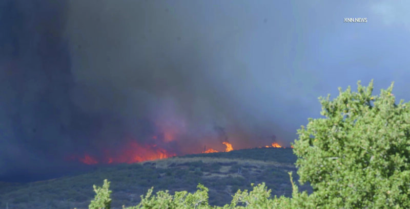 Bouquet Canyon Fire, Oct. 3, 2026. Screenshot from video by Rick Cordova/KNN/For The Signal