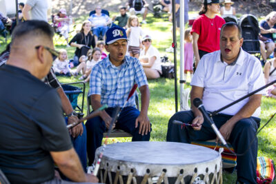 Dancers accompanied the drum circle during the Heart of Tataviam Pow Wow at Hart Park on Saturday, Oct. 3, 2026. Habeba Mostafa/ The Signal