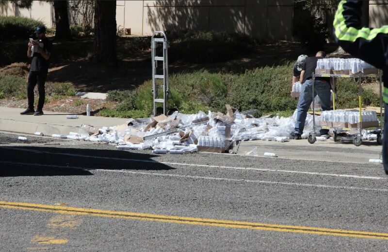 A box truck flipped on its side after a single-vehicle collision on Vanderbilt Way and Westinghouse Place on Wednesday, Oct. 7, 2026. Signal Staff/The Signal