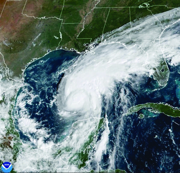 This satellite image from the National Oceanic and Atmospheric Administration shows Hurricane Isaias surging toward the U.S. Gulf Coast on Oct. 8, 2026. National Oceanic and Atmospheric Administration via AP