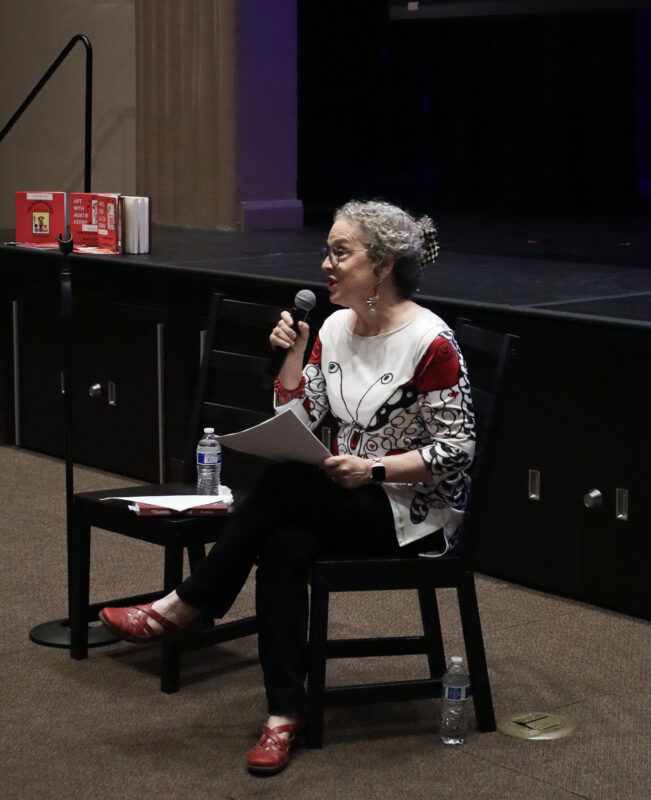 Kerry Dashnaw, author of "Yearning to be Free," speaks to attendees at her book talk at Newhall Family Theatre in Newall, Calif., Tuesday, Oct. 13. Kamryn Martell/The Signal