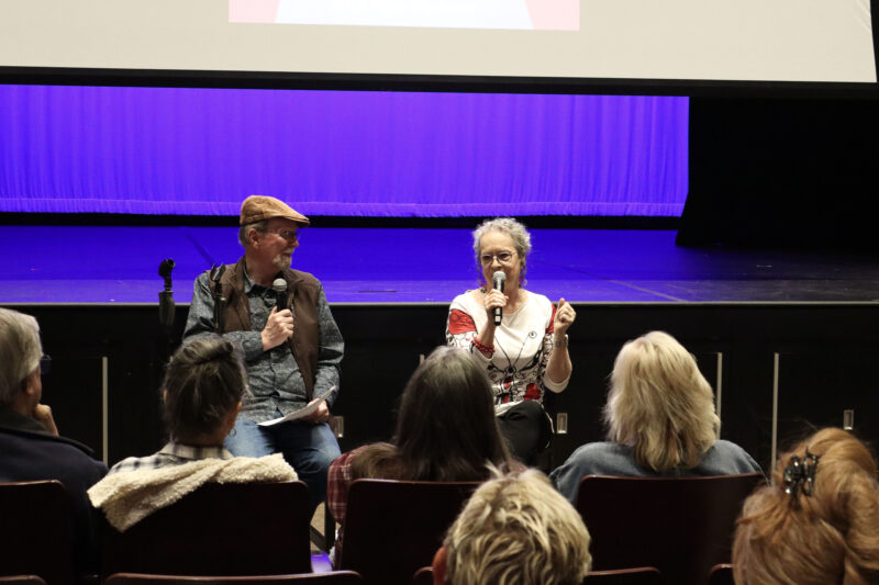 Peter Dashnaw and Kerry Dashnaw answer questions at Kerry's book talk at Newhall Family Theatre in Newall, Calif., Tuesday, Oct. 13. Kamryn Martell/The Signal