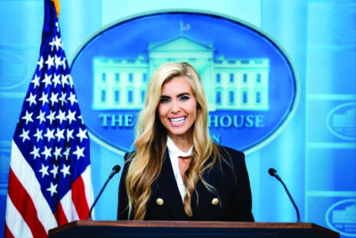 White House press secretary Katie Zacharia speaks during her first press briefing at the White House on Oct. 13, 2026. Photo by Madalina Kilroy.