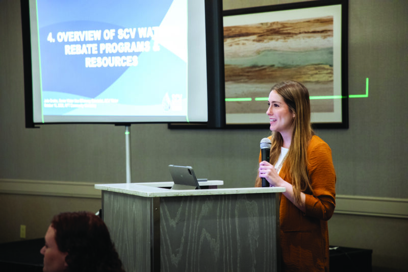 SCV Water Senior Water Use Efficiency Specialist Julia Grothe speaks at the agency's workshop regarding the watering of non-functional turf. Courtesy photo.