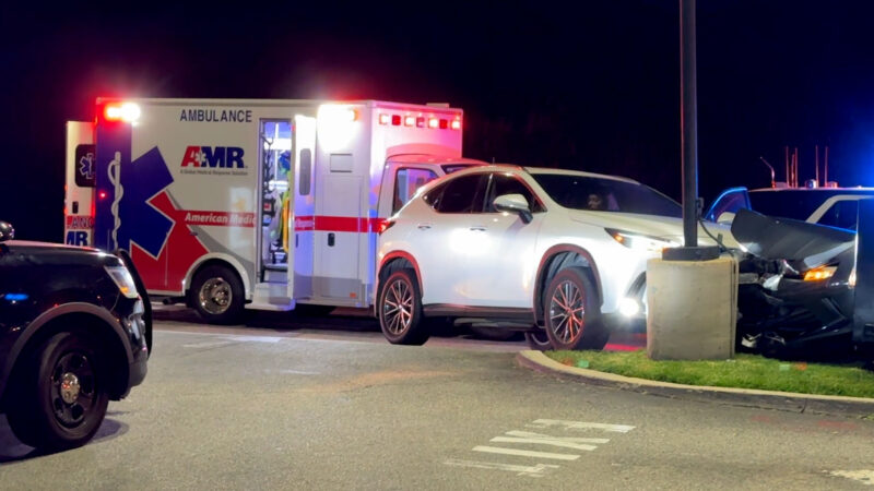 AMR at the scene of the white Lexus SUV and the grey Camaro at Carl's Jr parking lot/sidewalk located on Newhall Ave and Sierra Highway, Calif., Tuesday, Oct, 20, 2026. Signal Staff/The Signal.