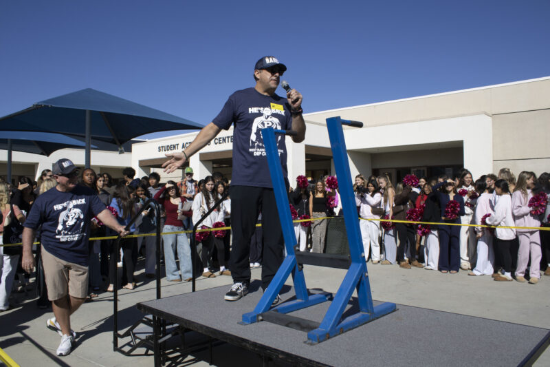 Petros Papadakis greeting the students and explaining the contest at West Ranch High School in Valencia, Calif., Wednesday, Oct, 28, 2026. Audrey De Laura/The Signal