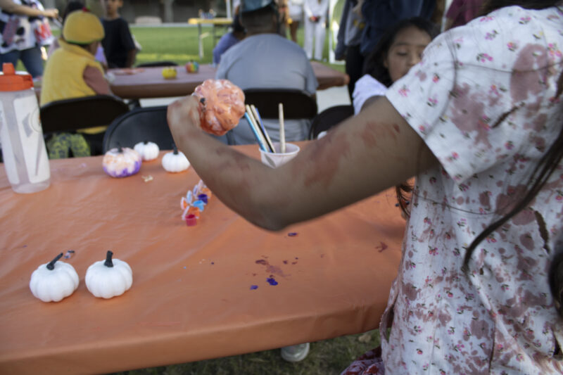 Attendees painting pumpkins at the Trick or Treat Village at Val Verde Park in Castaic, Calif., Wednesday, Oct, 28, 2026. Audrey De Laura/The Signal