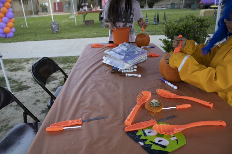 Pumpkin carving at the Trick or Treat Village at Val Verde Park in Castaic, Calif., Wednesday, Oct, 28, 2026. Audrey De Laura/The Signal